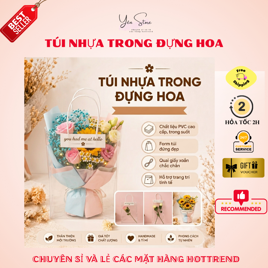 Túi Nhựa Trong Suốt Đựng Hoa, Đựng Bánh Kẹo, Gấu Bông, Quà Tặng Nhiều Kích Thước, Tiện Lợi